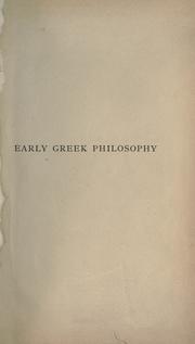 Cover of: Early Greek Philosophy by John Burnet