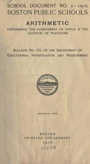 Arithmetic by Boston (Mass.). School Committee. Dept. of Educational Investigation and Measurement.