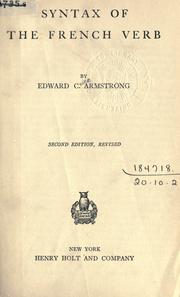Cover of: Syntax of the French verb. by E. C. Armstrong