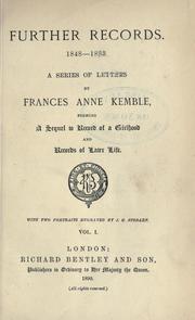 Cover of: Further records 18481883 by Fanny Kemble