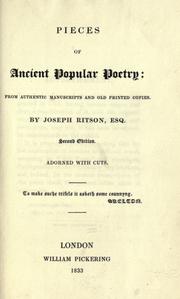 Cover of: Pieces of ancient popular poetry : from authentic manuscripts and old printed copies by by Joseph Ritson.