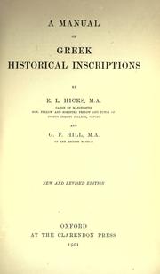 Cover of: A manual of Greek historical inscriptions by E.L. Hicks and G.F. Hill.