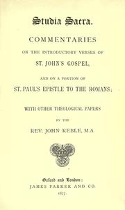 Cover of: Studia sacra by Keble, John, 1792-1866, John Keble