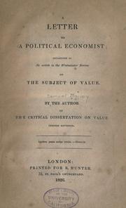 Cover of: letter to a political economist: occasioned by an article in the Westminster review on the subject of value
