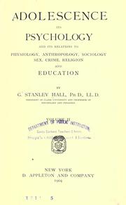 Cover of: Adolescence by G. Stanley Hall