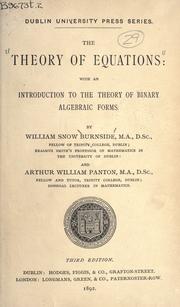 Cover of: The theory of equations by Burnside, William Snow, Burnside, William Snow