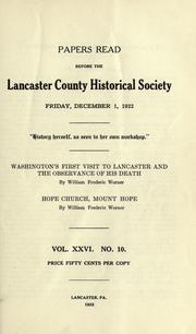 Cover of: Washington's first visit to Lancaster and the observance of his death by William Frederic Worner