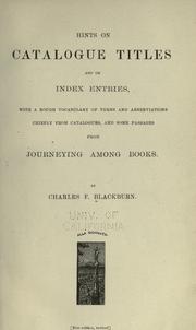 Cover of: Hints on catalogue titles: and on index entries