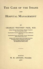 Cover of: The care of the insane and hospital management by Charles Whitney Page