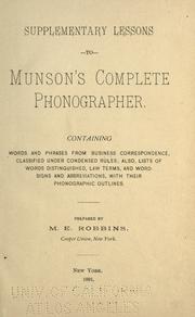 Cover of: Supplementary lessons to Munson's Complete phonographer ...
