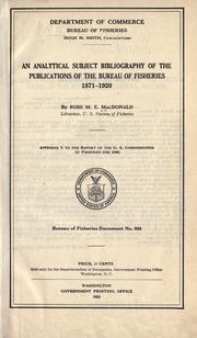 Cover of: An analytical subject bibliography of the publications of the Bureau of Fisheries, 1871-1920