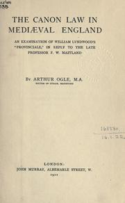 Cover of: The Canon law in Mediaeval England by Arthur Ogle, Arthur Ogle