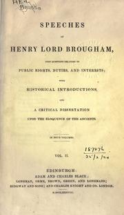 Cover of: Speeches, upon questions relating to public rights, duties, and interests: with historical introductions; and a critical dissertation upon the eloquence of the ancients.