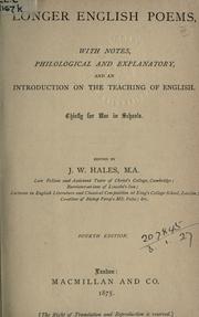 Cover of: Longer English poems: with notes, philological and explanatory, and an introduction on the teaching of English.