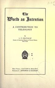 Cover of: The world as intention: a contribution to teleology.