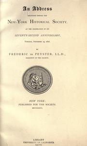 An address delivered before the New-York Historical Society by Frederic De Peyster