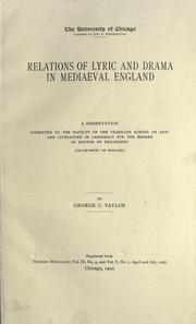 Cover of: Relations of lyric and drama in mediaeval England.