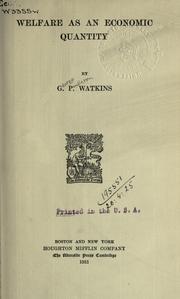 Cover of: Welfare as an economic quantity.