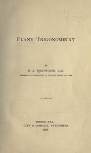 Cover of: Plane trigonometry