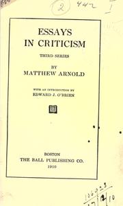 Cover of: Essays in criticism by Matthew Arnold