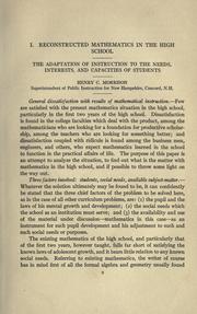 Cover of: Reconstructed mathematics in the high school: the adaptation of instruction to the needs, interests, and capacities of students.