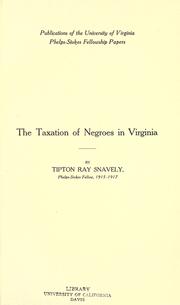 Cover of: The taxation of negroes in Virginia