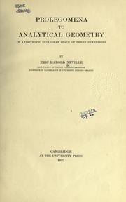 Cover of: Prolegomena to analytical geometry in anisotropic Euclidean space of three dimensions. by Neville, Eric Harold