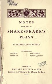 Cover of: Notes upon some of Shakespeare's plays. by Fanny Kemble