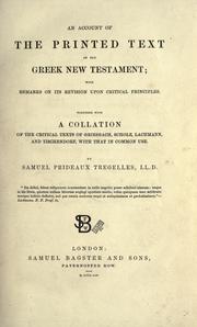 An account of the printed text of the Greek New Testament by Samuel Prideaux Tregelles