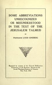 Cover of: Some abbreviations unrecognized or misunderstood in the text of the Jerusalem Talmud