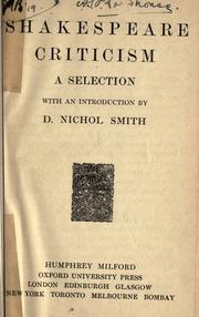 Cover of: Shakespeare criticism by David Nichol Smith