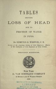 Cover of: Tables showing loss of head due to friction of water in pipes.