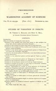 Cover of: ... Studies of variation in insects. by Vernon L. Kellogg