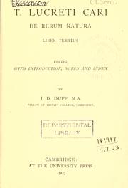 Cover of: De rerum natura liber tertius by Titus Lucretius Carus