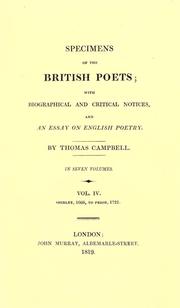 Cover of: Specimens of the British poets: with biographical and critical notices, and An essay on English poetry.