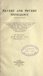 Cover of: Savery and Severy genealogy (Savory and Savary).  A supplement to the Genealogical and biographical record published in 1893 by A. W. Savary