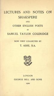 Cover of: Lectures and notes on Shakspere and other English poets by Samuel Taylor Coleridge