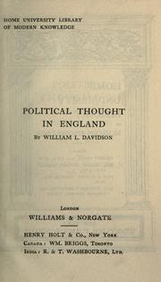 Cover of: Political thought in England by William Leslie Davidson