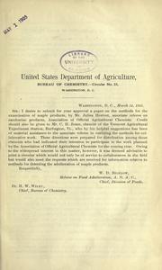 Methods for the examination of maple products by Julius Hortvet