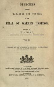 Cover of: Speeches of the managers and counsel in the trial of Warren Hastings.