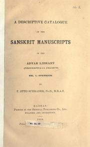 Cover of: A descriptive catalogue of the Sanskrit manuscripts in the Adyar Library (Theosophical Society) Vol. I: Upanisads.  By F. Otto Schrader.