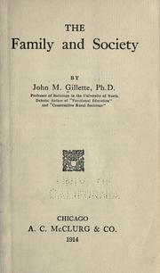 Cover of: The family and society by John M. Gillette