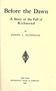 Cover of: Before the dawn by Joseph A. Altsheler