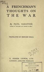 Cover of: A Frenchman's thoughts on the war by Sabatier, Paul