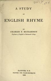 Cover of: A study of English rhyme by Charles F. Richardson