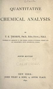 Cover of: Quantitative chemical analysis by Thorpe, T. E. Sir