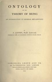 Cover of: Ontology or the theory of being by Coffey, P.