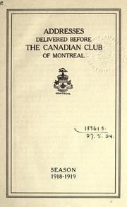 Cover of: Addresses. by Canadian Club of Montreal