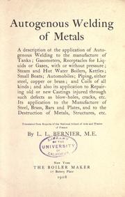 Cover of: Autogenous welding of metals by L. L. Bernier