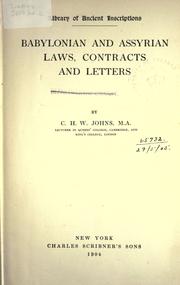 Cover of: Babylonian and Assyrian laws, contracts and letters by C. H. W. Johns, C. H. W. Johns